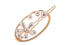 Barrette à cheveux ovale perlée