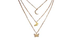 MsBlossom - Collier superposé triple lune x papillon - 1pièce