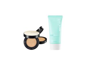 A'PIEU - Pure Block Aqua Sun Gel SPF50+ PA+++ X Jung Saem Mool - Essential Skin Nuder Long Wear Cushion - 14g +14g - Light