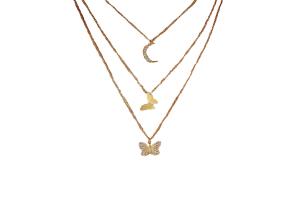 MsBlossom - Collier superposé triple lune x papillon - 1pièce MsBlossom - Collier superposé triple lune x papillon - 1pièce