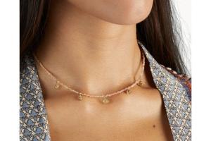 Rituals Peach Moonstone Pendant Bead Necklace Gold Plated