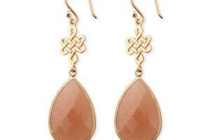 Rituals Peach Moonstone Infinity Earrings Pear Cut Gold Plated