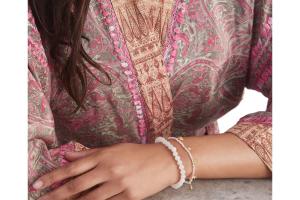 Rituals Rose Quartz Pendant Bead Bracelet Gold Plated