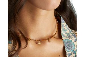 Rituals Tiger Eye Pendant Bead Necklace Gold Plated