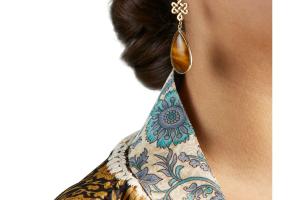 Rituals Tiger Eye Infinity Earrings Pear Cut Gold Plated