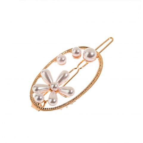 Barrette à cheveux ovale perlée