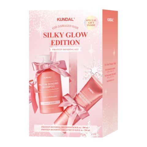 KUNDAL - Édition spéciale Fêtes Soie Éclat - Shampoing Soin Protéiné 500 ml + Soin 250 ml + Chouchou - 1 Set (3 article) -...