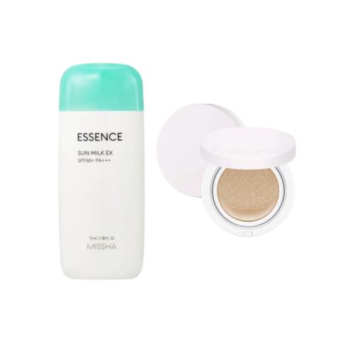 MISSHA All Around Safe Block Essence Sun Milk EX - 70ml (SPF50+ PA+++) (1ea) + Magic Cushion Cover Lasting - 15g (SPF50+...