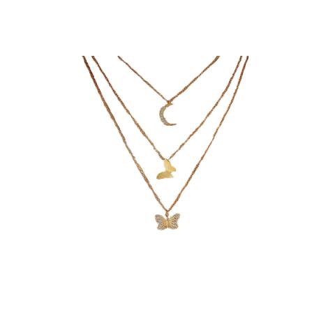 MsBlossom - Collier superposé triple lune x papillon - 1pièce