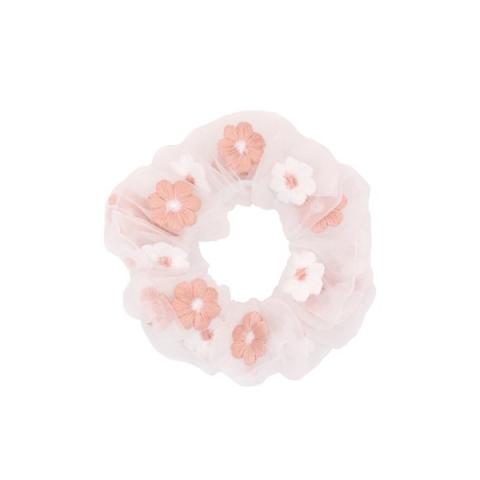 MsBlossom - Floral Embroidery Mesh Hair Tie - 1pièce - Pink