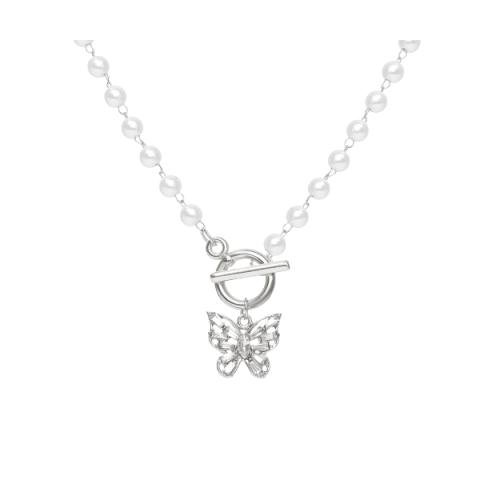 MsBlossom - Tour de cou papillon en fausse perle - 1pièce - Silver