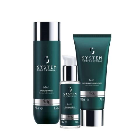 Pack énergique entretien cheveux et barbe Man System Professional