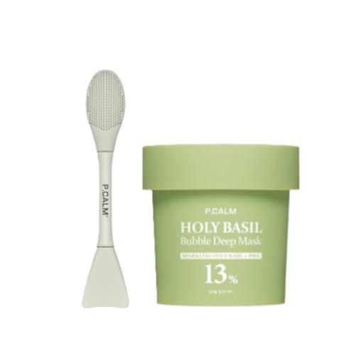 P.CALM - Holy Basil Bubble Deep Mask - 90g (1ea) + Dual Pore Cleansing Brush (1ea) Set