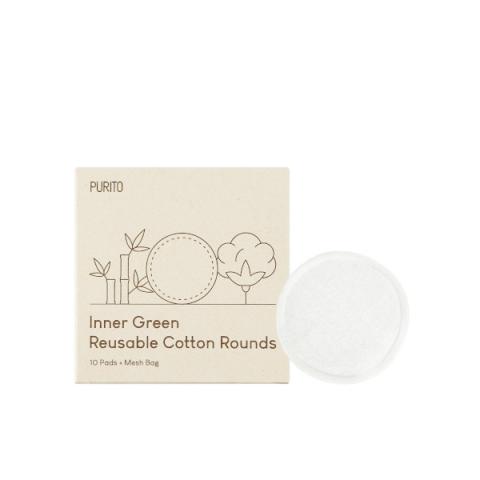 PURITO - Ronds de coton réutilisables verts intérieurs - 10 Pads