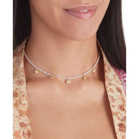 Rituals Rose Quartz Pendant Bead Necklace Gold Plated