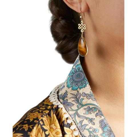 Rituals Tiger Eye Infinity Earrings Pear Cut Gold Plated