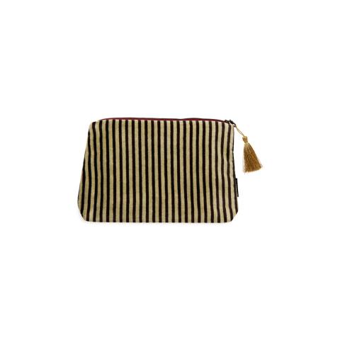 Rituals Vellore Medium Cotton Velvet Pouch Jade Green Stripe